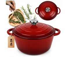 HAGE Ketaus puodas, emaliuotas, 4 l, dangtis 24 cm, raudonas, indukcinė orkaitė