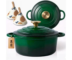 HAGE KETUS PUODAS 3L EMALINIS DANGIS ŽALIŲJŲ DUJŲ INDUKCINĖ KROSTELĖ 22cm