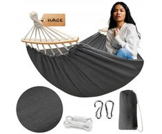 HAGE TURISTINIS SODO BOHO HAMAKAS SU BĖGIU 150x275cm 240kg TAMSIAI PILKA