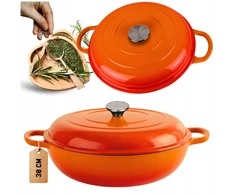 HAGE Žemas puodas, ketaus, emaliuotas, 3 l + kambarys 30 cm, oranžinis, indukcinis, orkaitė