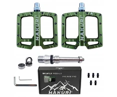 Hakuri PLATFORMINIAI DVIRAČIO PEDALAI ENDURO MTB ALUMINIUM 3 x guoliai Žalias ARMY
