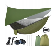 HAMAK Turistinis Z MOSKITIERĄ + TARP BIWAK SURVIVAL ULTRALEKKI WYTRZYMAŁY