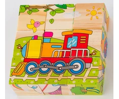 Happy Hippo Mediniai paveikslų blokai 6in1 traukinys kranas lėktuvas automobilis greitosios pagalbos laivas 1k