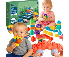 Happy Kiddo Minkšti guminiai blokeliai Sensory Struktūrinis didelis komplektas 48vnt automobilis 18m+