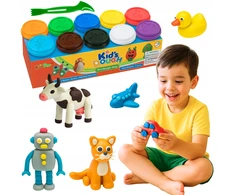 Happy Kiddo Tešla, plastilinas, žaidimų tešla, didelis 10 spalvų rinkinys, juslinės pramogos