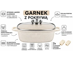 Hauspremium Marmurinis puodas su dangteliu DIDELIS 24CMX10CM DUJŲ INDUKCINIAI PUODAI 4,4L