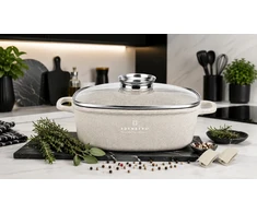 Hauspremium Marmurinis puodas su dangteliu DIDELIS 24CMX10CM DUJŲ INDUKCINIAI PUODAI 4,4L