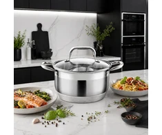 Hauspremium PUODAI INDUKCINIS Plieninis puodas 6.1L 24CM TRADITIONAL su dujiniu dangteliu