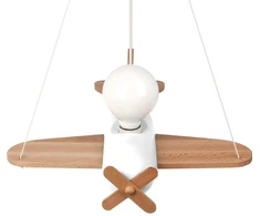 Hellux LAMPA SUFITOWA Lėktuvas DLA CHŁOPCA FLYKT, DREWNIANA, WISZĄCA, BALTA, LED
