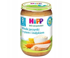HiPP BIO Jaunos daržovės su ryžiais ir kalakutiena kūdikiams 9m+, 220g