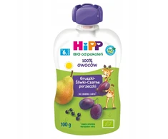 HiPP BIO Kriaušių, slyvų, juodųjų serbentų putėsiai 100g po 6 mėn