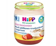 HiPP BIO MUSLI obuolių-braškių pusryčiai su jogurtu 160g po 9 mėn.