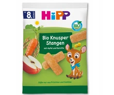 HIPP BIO Obuolių-morkų lazdelės KURŪZIŲ-RYŽIŲ traškučiai po 8 mėn
