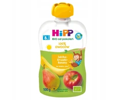 HiPP BIO Tube Mousse Obuoliai Kriaušės Bananai 6x100g po 6 mėn