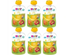 HiPP BIO Tube Mousse Obuoliai Kriaušės Bananai 6x100g po 6 mėn