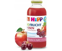 HIPP SULČIŲ VAISIAI SU GELEŽIMIS 6m 500ml VYNUOGŲ OBUOLIAI BE CUKRAUS