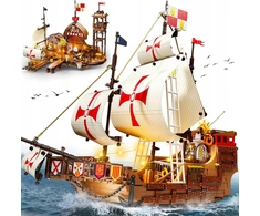 HiWEEGO BLOKŲ PIRATŲ LAIVAS SANTA MARIA PILIS NAMAS KELIAS 2in1 DOVANA 1253vnt.