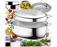 Hoffner KIETAUS NERŪDIJANČIO PLIENO keptuvė, 5,6 l, 34 cm, 3 viename, grotelių garų įdėklas