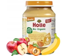 HOLLE BIO EKOLOGIŠKAS VAISIŲ DESERTAS OBUOLIŲ BANANŲ ABRIKOSAS 6m 190g