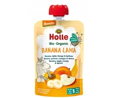 Holle LAMA BANANŲ PUTESĖ (BANANAI – OBUOLIAI – MANGO – ABRIKOSAI) BE PRIDĖTO CUKRAUS NUO 6