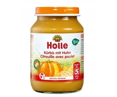 Holle Moliūgas SU VIŠTA BE PRIDĖTO CUKRAUS, BE GLITIMO NUO 5 MĖNESIŲ EKOLOGIŠKAS 190 g