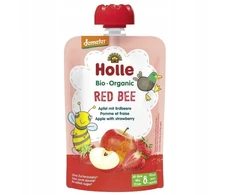 Holle Raudona Bee Mousse Obuolių su braškėmis nuo 8 mėnesių 100 g Ekologiškas