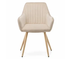 Fotelis Home Design Elegantiškas smėlio spalvos veliūrinis krėslas su auksinėmis kojomis