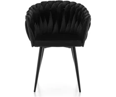 Fotelis Home Design Juodas veliūro krėslas su pintomis detalėmis, modernus "glamour" stilius