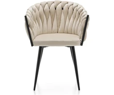 Fotelis Home Design Modernus smėlio spalvos veliūro krėslas su pintomis detalėmis