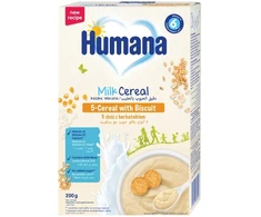 Humana 5 grūdų pieno košė su sausainiais , 6 mėn., 200 g