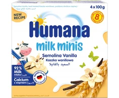 HUMANA PIENO DESERTAS NUO 8 MĖNESIŲ VANILĖS GRŪDŲ 4x100G x4 - DW: 2026-07-29