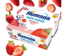 Humana Milk Minis jogurtinis desertas su braškėmis 8m+ 400g