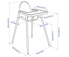 IKEA ANTILOP aukšta kėdutė + DIRŽELIAI + Baltas DĖKLĖLIS!