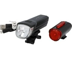 Įkraunamas LED žibintų rinkinys dviračiui 30 Lux Fischer su USB juodas