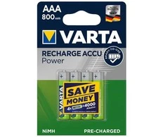 Įkraunami elementai VARTA ACCU 4, AAA, 800 mAh, R2U, 4 vnt.