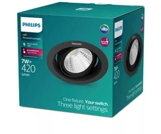 Įleidžiamas LED šviestuvas PHILIPS POMERON SCENE SWITCH, 7W 2700K, 420lm dim, juodas, Ø9cm