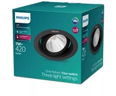 Įleidžiamas LED šviestuvas PHILIPS POMERON SCENE SWITCH, 7W 2700K, 420lm dim, juodas, Ø9cm