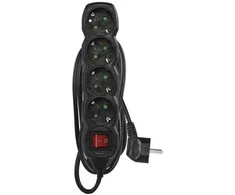 Emos Ilgiklis 4 lizdų 3.0m su įžeminimu, su jungikliu (juodas) 1.5mm²