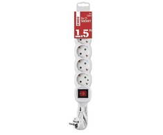 Ilgintuvas su įžeminimu ir jungikliu 5-viet./1.5m/3x1.5mm baltas