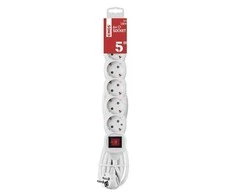 Emos Ilgiklis 6 lizdų 5.0m su įžeminimu (baltas), su jungikliu 1.5mm²