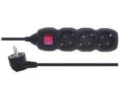 Emos Ilgiklis 3 lizdų 1.5m su įžeminimu, su jungiklius (juodas) 1.0mm²
