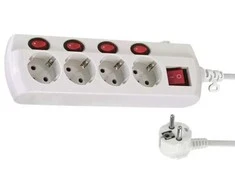 Electraline Ilgintuvas su įžeminimu ir jungikliu 4-viet./3x1mm2 /1.5m baltas