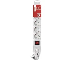 Emos Ilgiklis 5 lizdų 3.0m su įžeminimu, su jungikliu (baltas) 1.5mm²