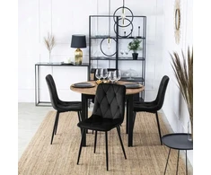 Impor 4xKERI Minkštų dygsniuotų Velvet Velvet kėdžių rinkinys Juoda
