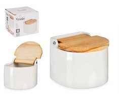 Indelis druskai laikyti su dangteliu 550 ml keramika 11x11x9 cm Vessia 91858