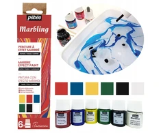 Iniciacijos rinkinys - PEBEO - Marmuravimo dažai - 6 buteliukai po 20 ml - Marmuravimo efektas - Ekonomiškas rinkinys