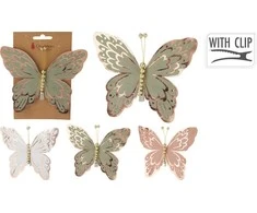 Įsegama kalėdinė dekoracija BUTTERFLY PASTEL, 3 spalvos, 10 cm, 3 vnt