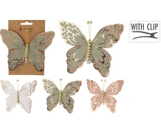 Įsegama kalėdinė dekoracija BUTTERFLY PASTEL, 3 spalvos, 15 cm