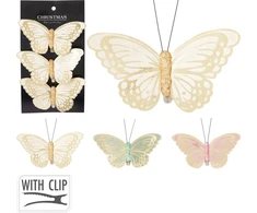 Įsegama kalėdinė dekoracija BUTTERFLY PASTEL, 3 spalvos, 10 cm, 3 vnt