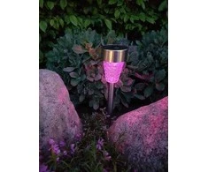Įsmeigiamas LED lauko šviestuvas, įkraunamas saulės energija, RGB, nerūdij. pl., ø7,5x38cm